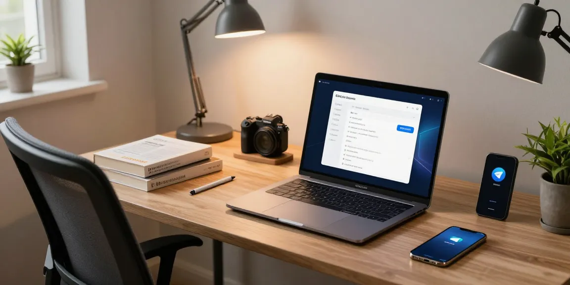 Customize Telegram Chinese interface on modern workspace setup with devices.