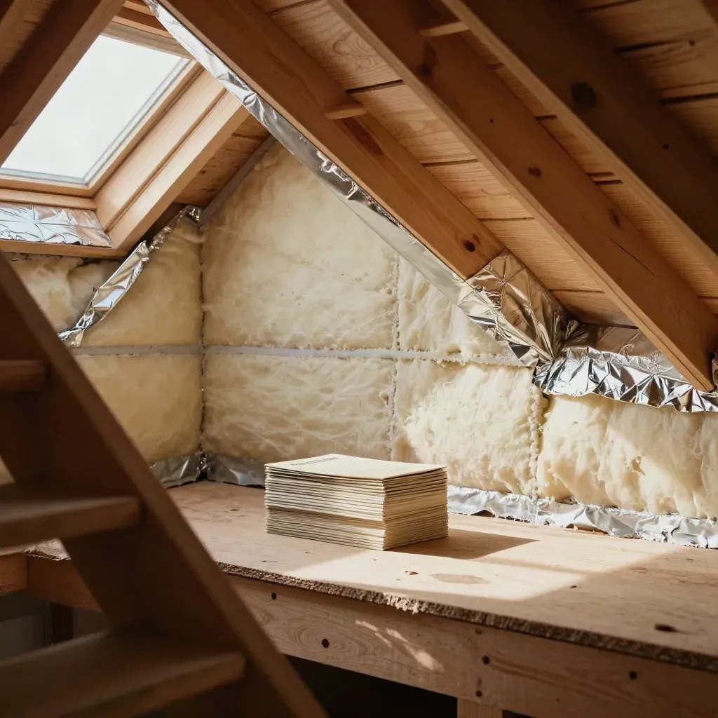 Halifax attic with new insulation, sealed ducts, and rebate mailers on a work surface.