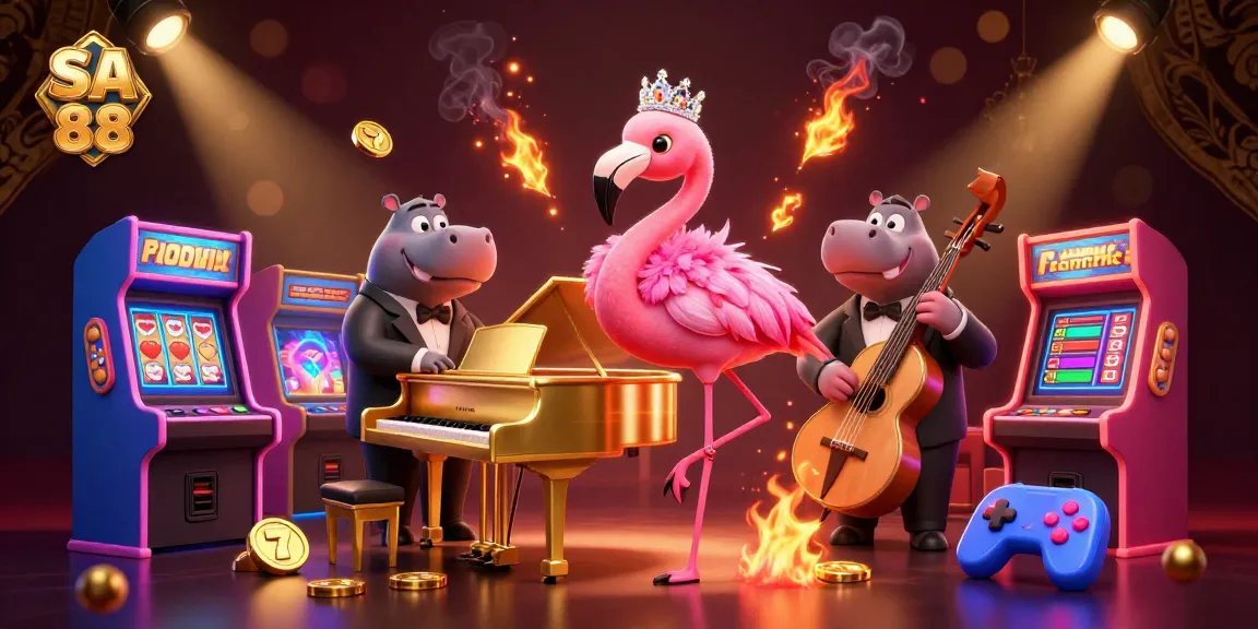 Experience the excitement of SA 88 with vibrant casino elements and lively characters in a colorful illustration.