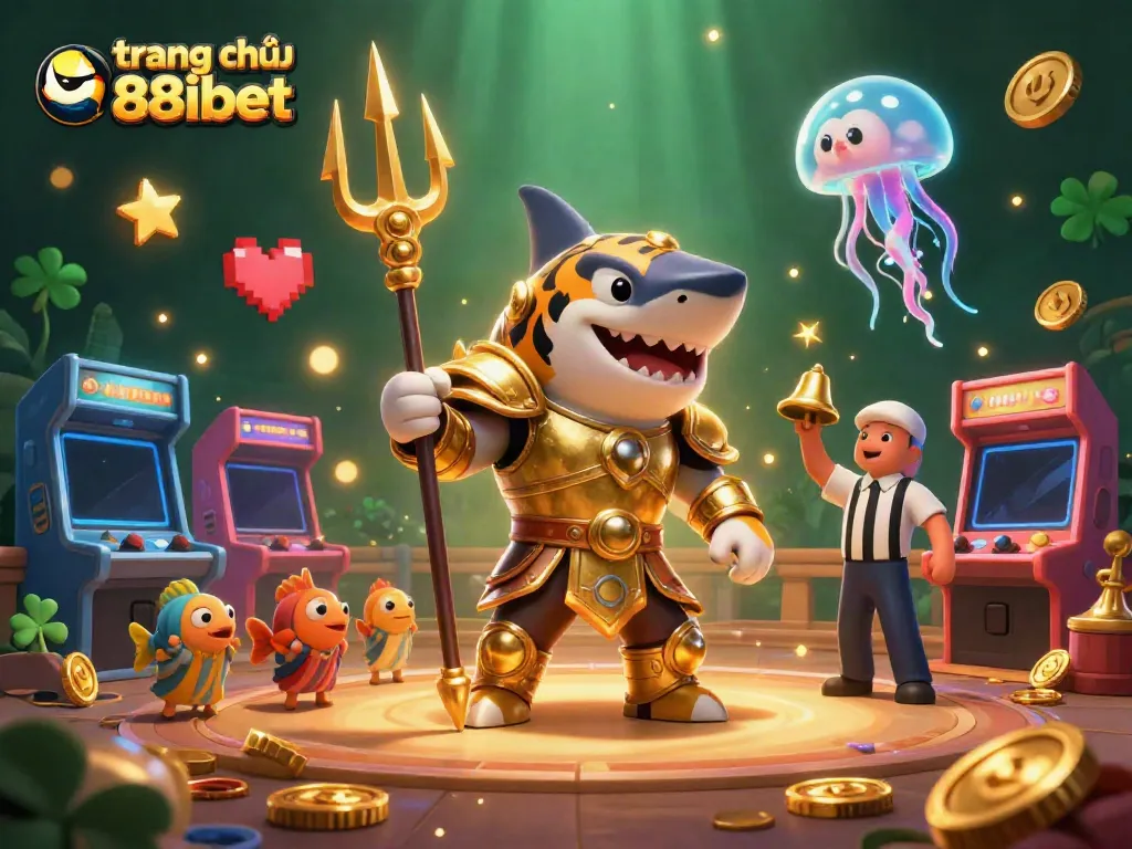Engage in the colorful realm of trang chủ 88ibet, featuring an animated tiger shark and exciting gaming elements.